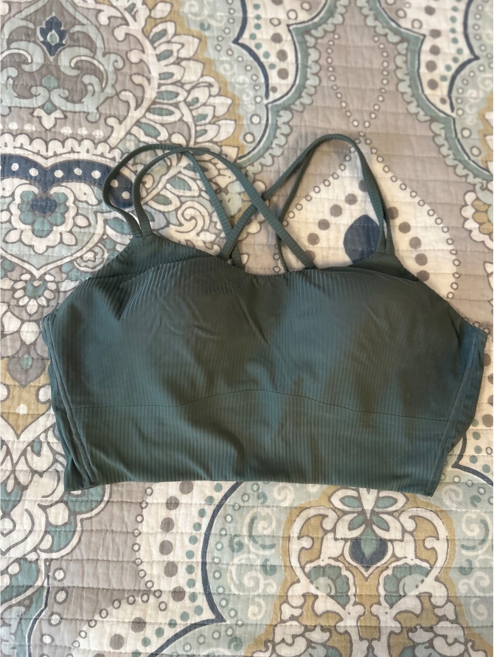 Lululemon Green Ribbed Sports Bra with Crisscross Straps